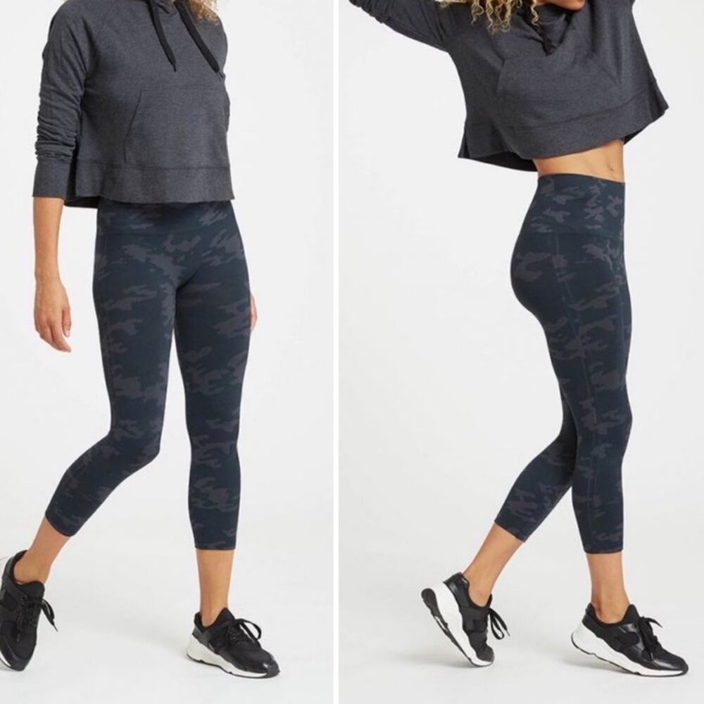 Spanx Camo Leggings Black Gray Size L